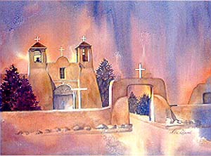 Ranchos de Taos adobe church reproduction of Nita Leland's original watercolor